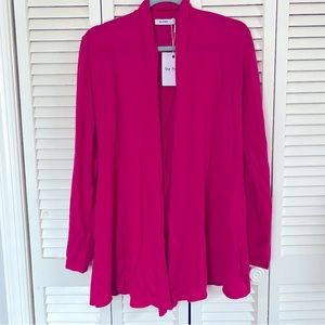 Bright pink drape front lightweight cashmere cardigan. NWT